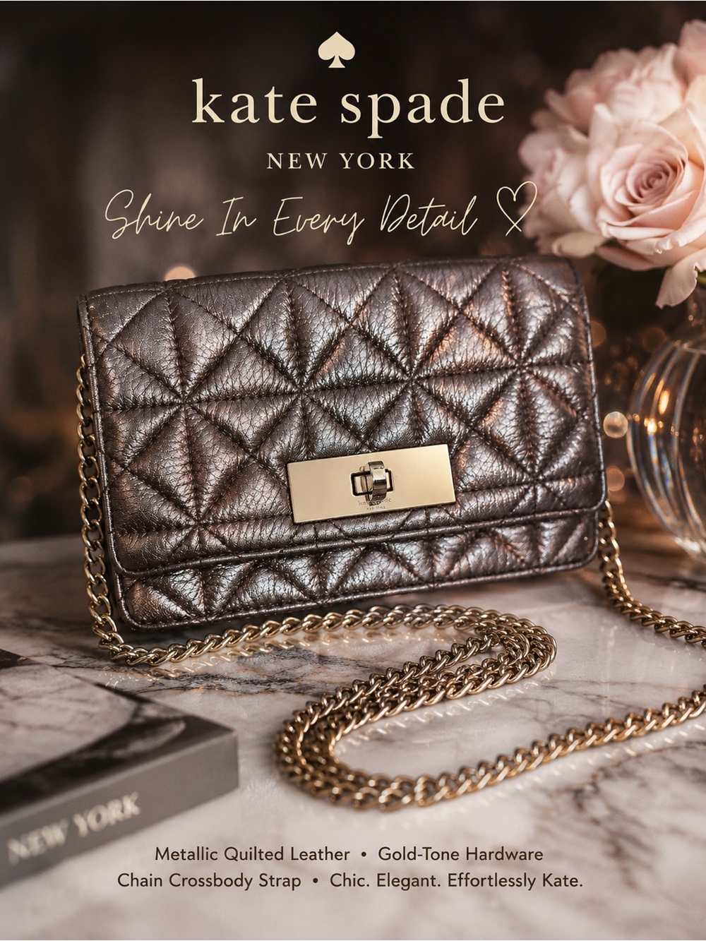 Kate Spade Metallic Quilted Leather Sedgewick Place Fairlee Crossbody BIW